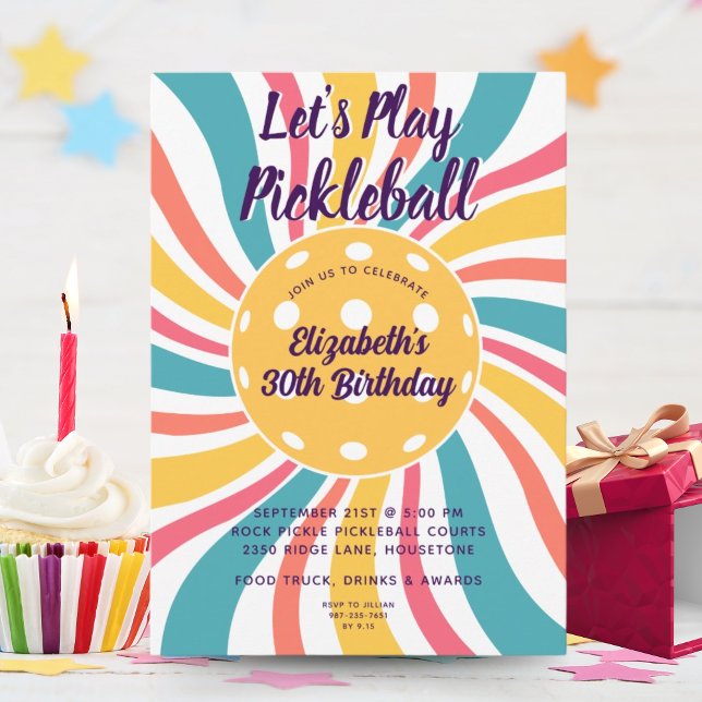 Invitación Fiesta de Pickleball con Rayas de Sol Retro Genial (Subido por el creador)