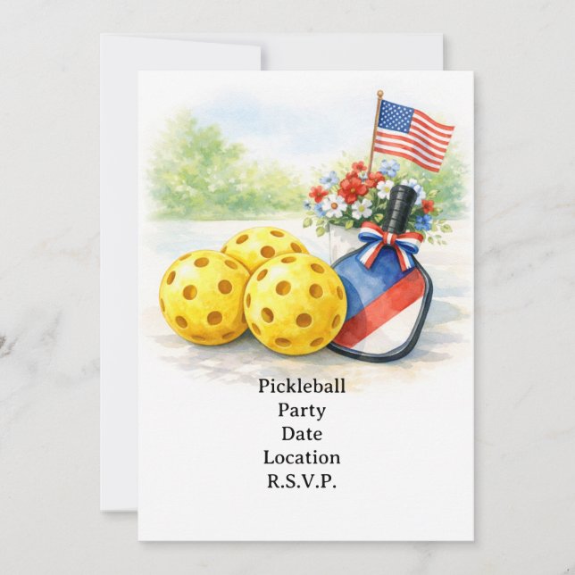 Invitación Fiesta de pickleball del 4 de julio Día de la Inde (Anverso)