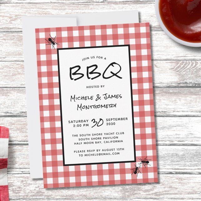 Invitación Fiesta de picnic BBBQ de las hormigas rojas blanca (Subido por el creador)