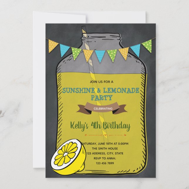Invitación fiesta de picnic Chalkboard lemonade bbq (Anverso)