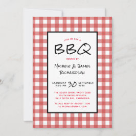 Invitación Fiesta de picnic de barbacoa con cuadros rojos y b