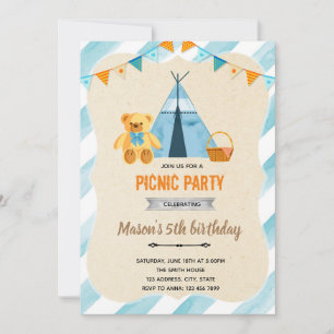 Invitación Fiesta de picnic de oso niño