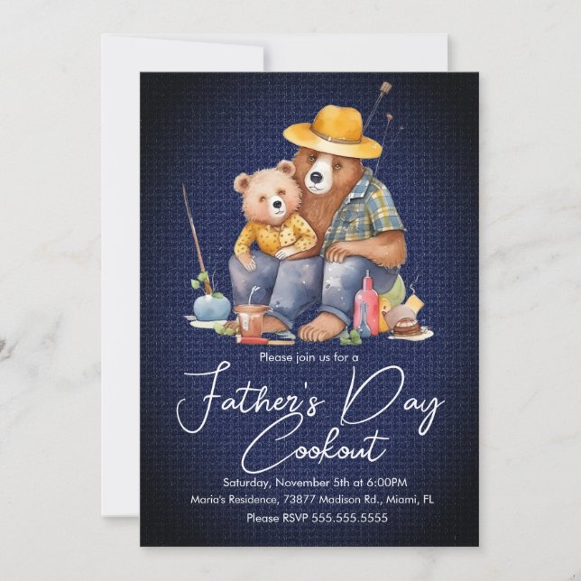 Invitación Fiesta de picnic de pesca del oso de la cocina del (Anverso)