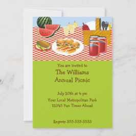 Invitación Fiesta de picnic de verano, barbacoa familiar y re