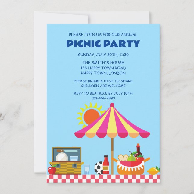 INVITACIÓN FIESTA DE PICNIC DE VERANO PERSONALIZABLE (Anverso)