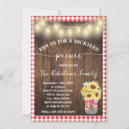 Invitación Fiesta de picnic en el patio trasero Plaid rojo y 