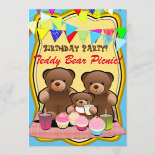 Invitación Fiesta de Picnic Niños de Oso de peluche