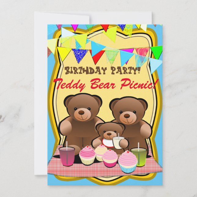 Invitación Fiesta de picnic para niños Teddy Bear (Anverso)