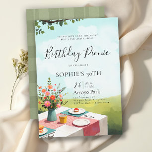 Invitación Fiesta de Picnic Verano Elegante Floral Cumpleaños