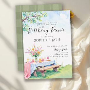 Invitación Fiesta de Picnic Verano Elegante Pastel Cumpleaños