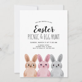 Invitación Fiesta de Picnic y Huevos de Pascua con conejillos