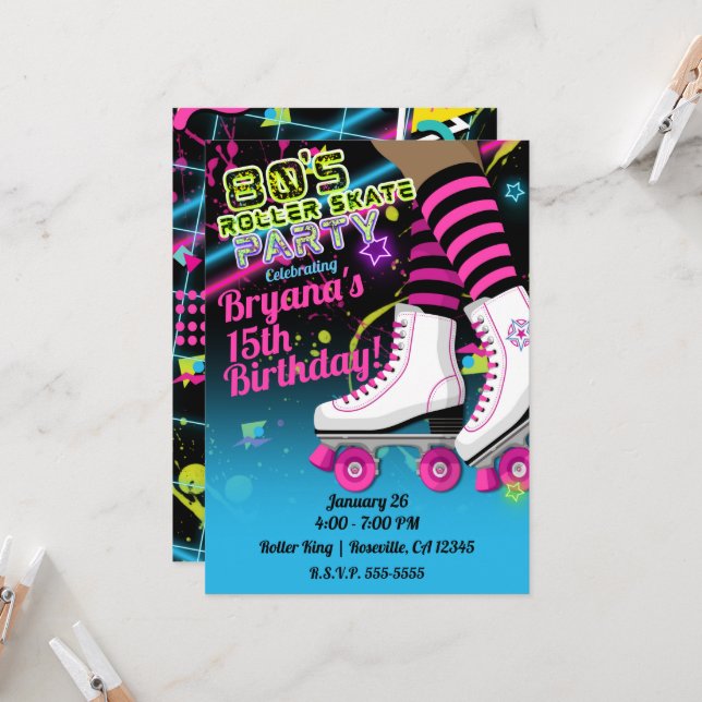 Invitación fiesta de piel oscura de patinaje sobre patines re (Anverso/Reverso In Situ)