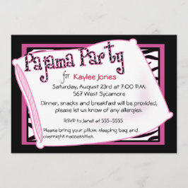Invitación Fiesta de pijama en negro y rosa
