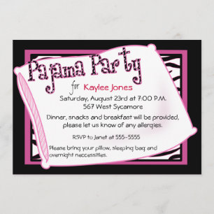 Invitación Fiesta de pijama en negro y rosa