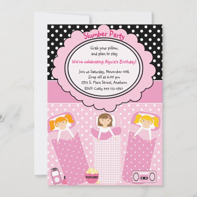 Invitación Fiesta de pijamas (Anverso)