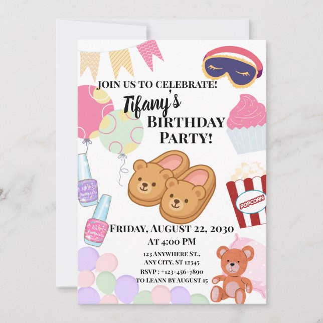 Invitación Fiesta de pijamas (Anverso)