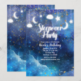Invitación Fiesta de pijamas con estrellas doradas de fantasí