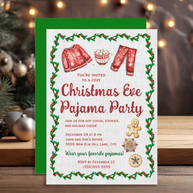 Invitación Fiesta de pijamas con galletas y chocolate calient (Christmas Eve Pajama Party invitation)
