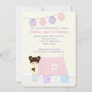 Invitación Fiesta de pijamas con glamping