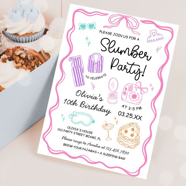 Invitación Fiesta de pijamas Cumpleaños de niña linda (Subido por el creador)