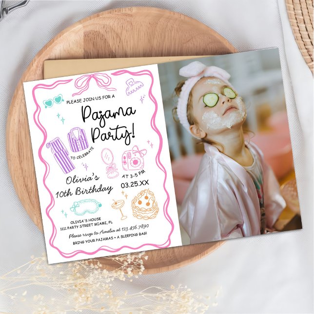 Invitación Fiesta de pijamas cumpleaños foto linda (Subido por el creador)