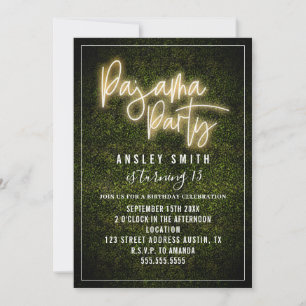 Invitación Fiesta de pijamas Cumpleaños Neon Boj 