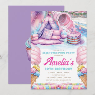 Invitación Fiesta de pijamas de chicas en la piscina
