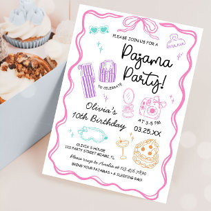 Invitación Fiesta de pijamas de cumpleaños de niña linda