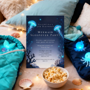 Invitación Fiesta de pijamas de cumpleaños de sirena Sleepove