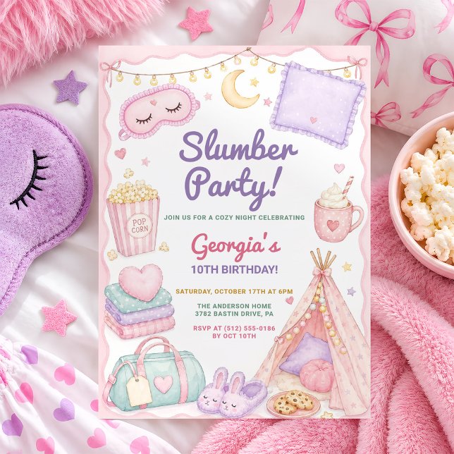Invitación Fiesta de pijamas de cumpleaños para niñas (Subido por el creador)