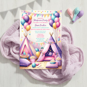 Invitación Fiesta de pijamas de cumpleaños Teepee encantador