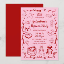 Fiesta de pijamas de Galentine rosa rojo femenino 