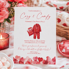 Invitación Fiesta de pijamas de Galentine’s acogedora y cómod