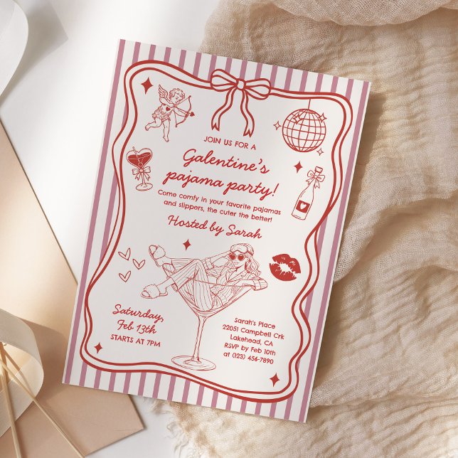 Invitación Fiesta de pijamas de Galentines Chicas Fiesta de S (Subido por el creador)