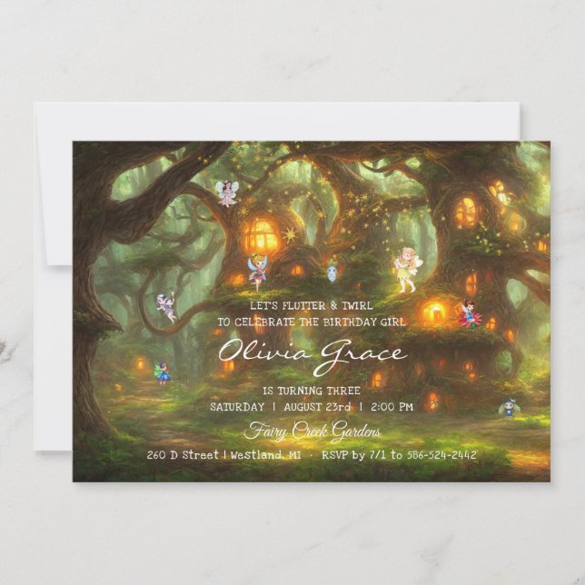 Invitación Fiesta de pijamas de hadas del bosque encantado (Anverso)