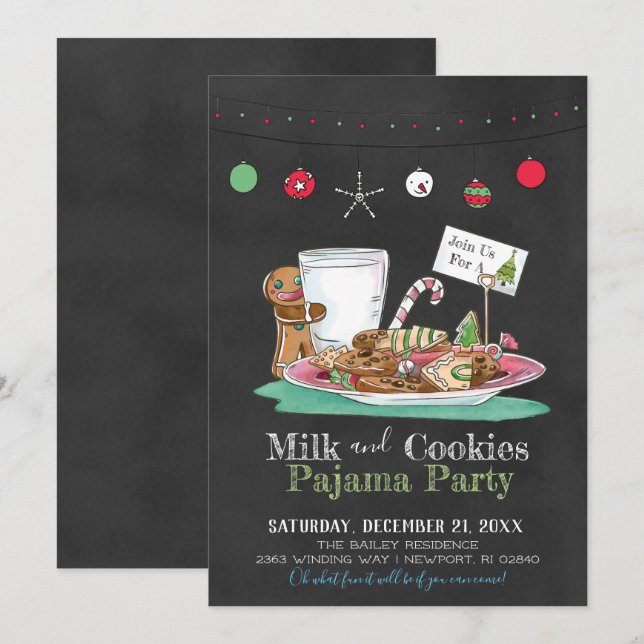Invitación Fiesta de pijamas de leche y galletas (Anverso / Reverso)