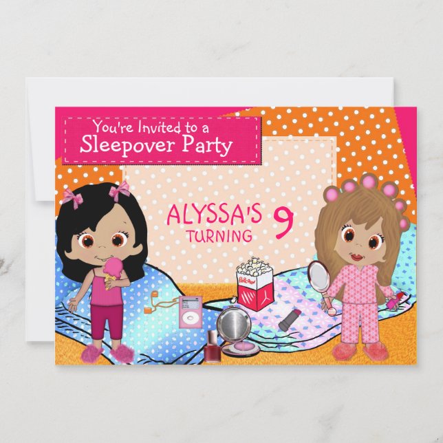 Invitación Fiesta de pijamas de los chicas (Anverso)