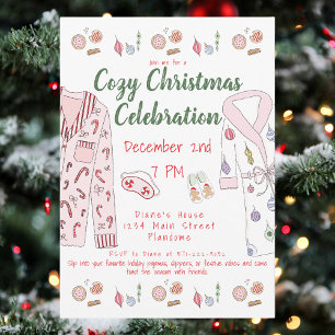 Invitación Fiesta de pijamas de Navidad acogedora, noche de c