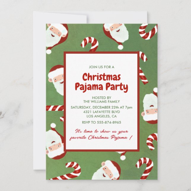 Invitación Fiesta de pijamas de Navidad, azúcar de cebada y S (Anverso)
