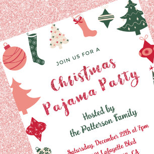 Invitación Fiesta de pijamas de Navidad Brillo ilustración ad