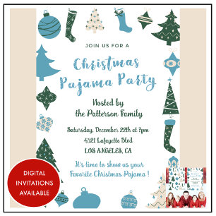 Invitación Fiesta de pijamas de Navidad Brillo ilustración ad