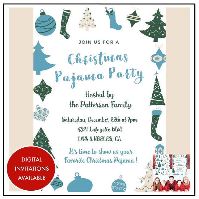 Invitación Fiesta de pijamas de Navidad Brillo ilustración li (Subido por el creador)