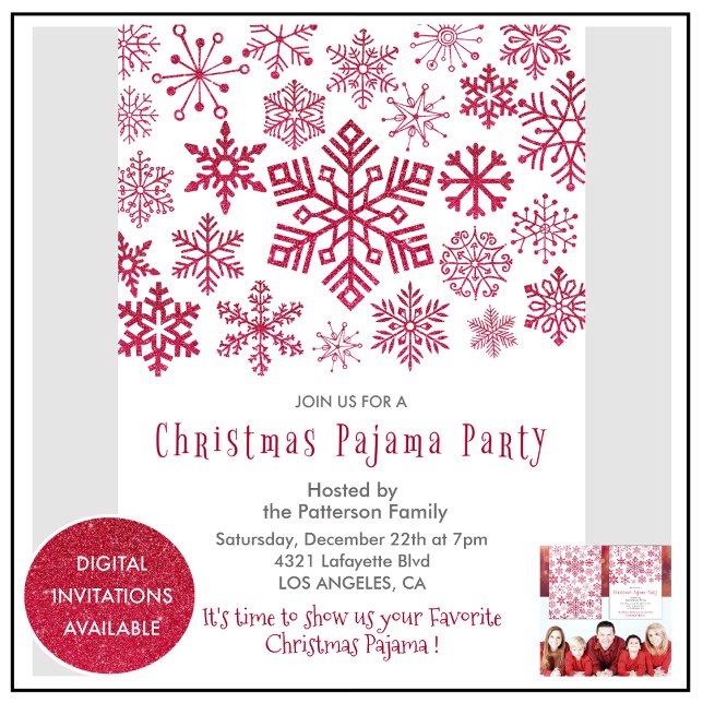 Invitación Fiesta de Pijamas de Navidad Chic Ilustración Copo (Subido por el creador)