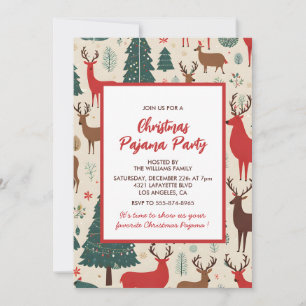 Invitación Fiesta de Pijamas de Navidad Ciervo Caprichoso
