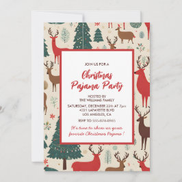 Invitación Fiesta de Pijamas de Navidad Ciervo Caprichoso Dor