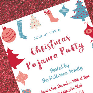Invitación Fiesta de pijamas de Navidad ilustración adorable