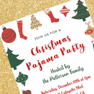 Invitación Fiesta de pijamas de Navidad Ilustración bonita co