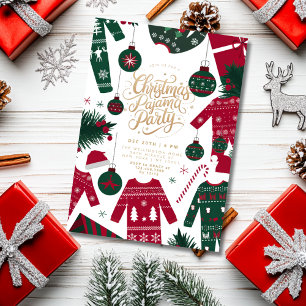 Invitación Fiesta de Pijamas de Navidad Rojo Verde Clásico