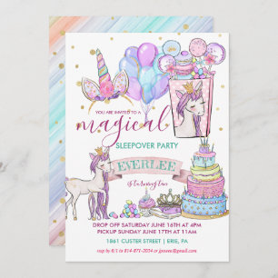 Invitación Fiesta de pijamas del cumpleaños del unicornio