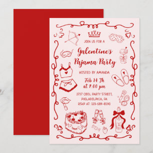 Invitación Fiesta de pijamas del día de Galentine's Day dibuj